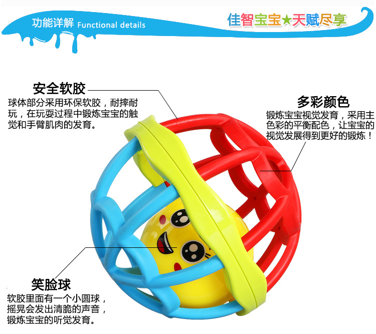 Baby Baby Teether Educational Soft Rubber Colorful Hand Grip Rolling Ball Fitness Ball Learning Climbing Intelligence Development Toys
