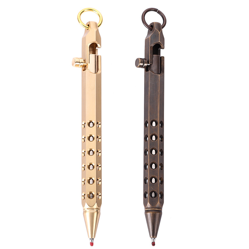 Huzhe Brass Pen Customizable Logo Retro Hexagonal Machine Gun Pen Signature Pen Roller Pen Office Stationery Gift Pen
