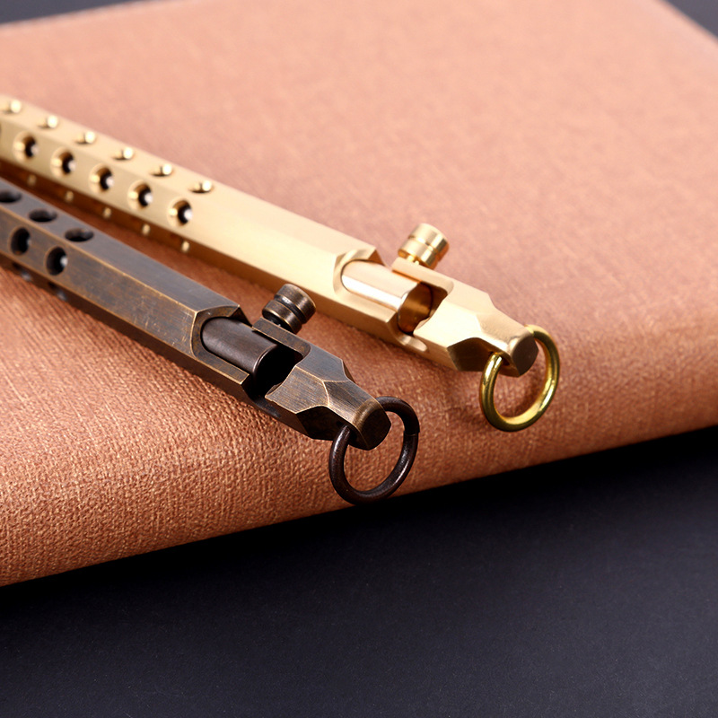 Huzhe Brass Pen Customizable Logo Retro Hexagonal Machine Gun Pen Signature Pen Roller Pen Office Stationery Gift Pen