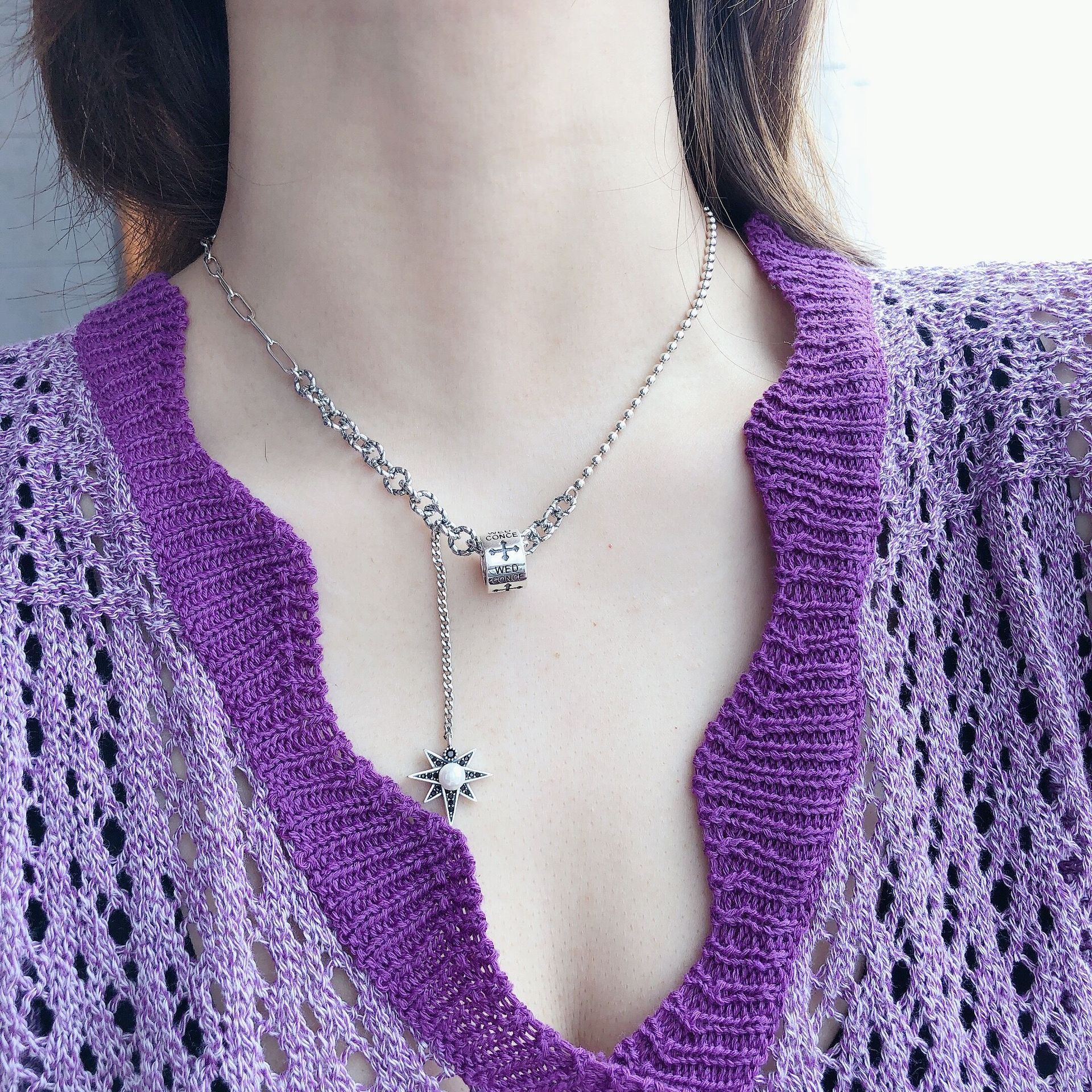 Cross Roller Clavicle Chain S925 Sterling Silver Korean Dongdaemun Retro Distressed Fashion European and American Style as Right as Rain Necklace