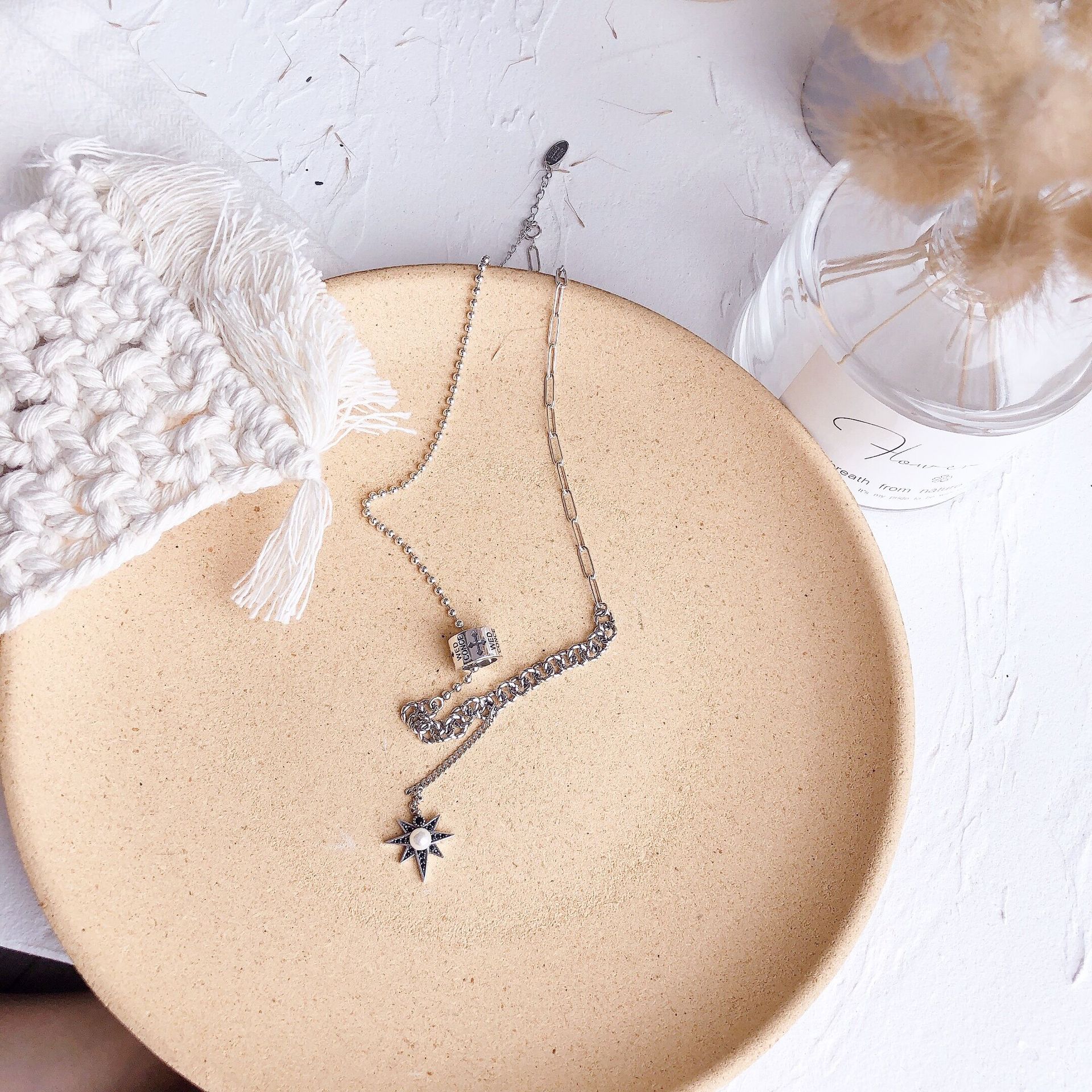 Cross Roller Clavicle Chain S925 Sterling Silver Korean Dongdaemun Retro Distressed Fashion European and American Style as Right as Rain Necklace