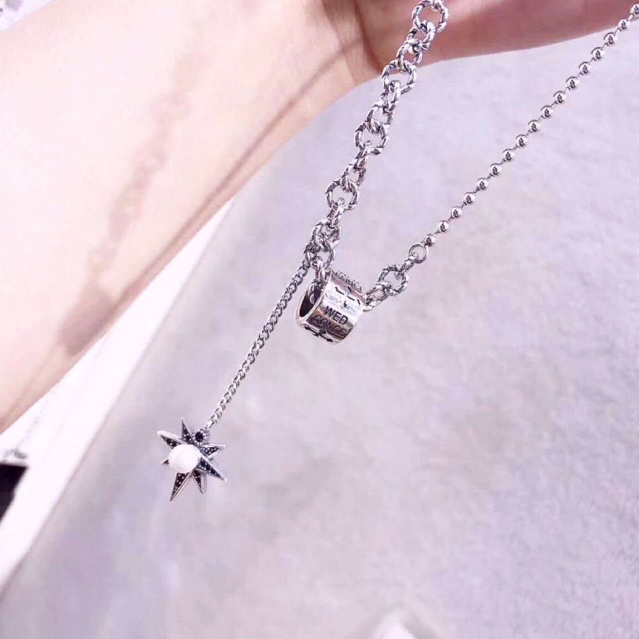 Cross Roller Clavicle Chain S925 Sterling Silver Korean Dongdaemun Retro Distressed Fashion European and American Style as Right as Rain Necklace