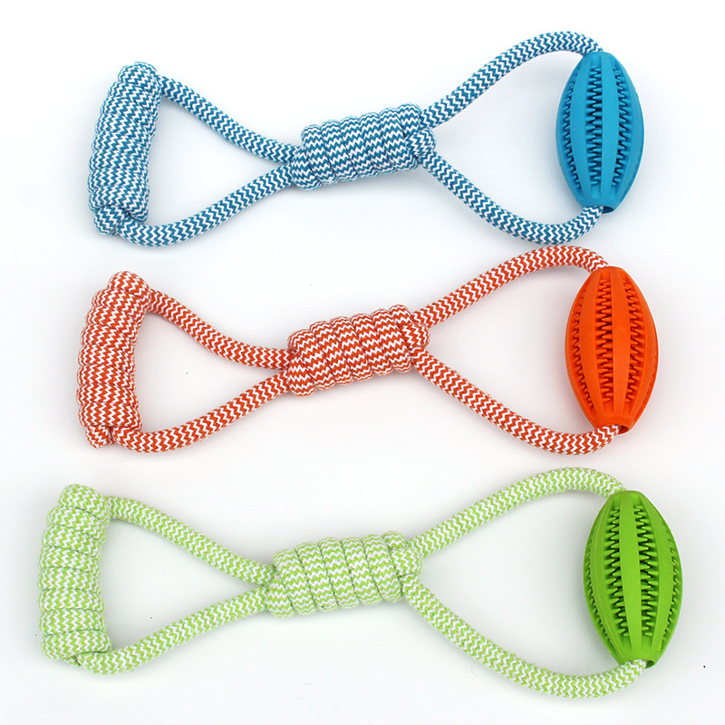 New Pet Toy Hand Pull Food Dropping Ball Rugby Medium and Large Dog Toy Cotton Knot Wear-Resistant Bite