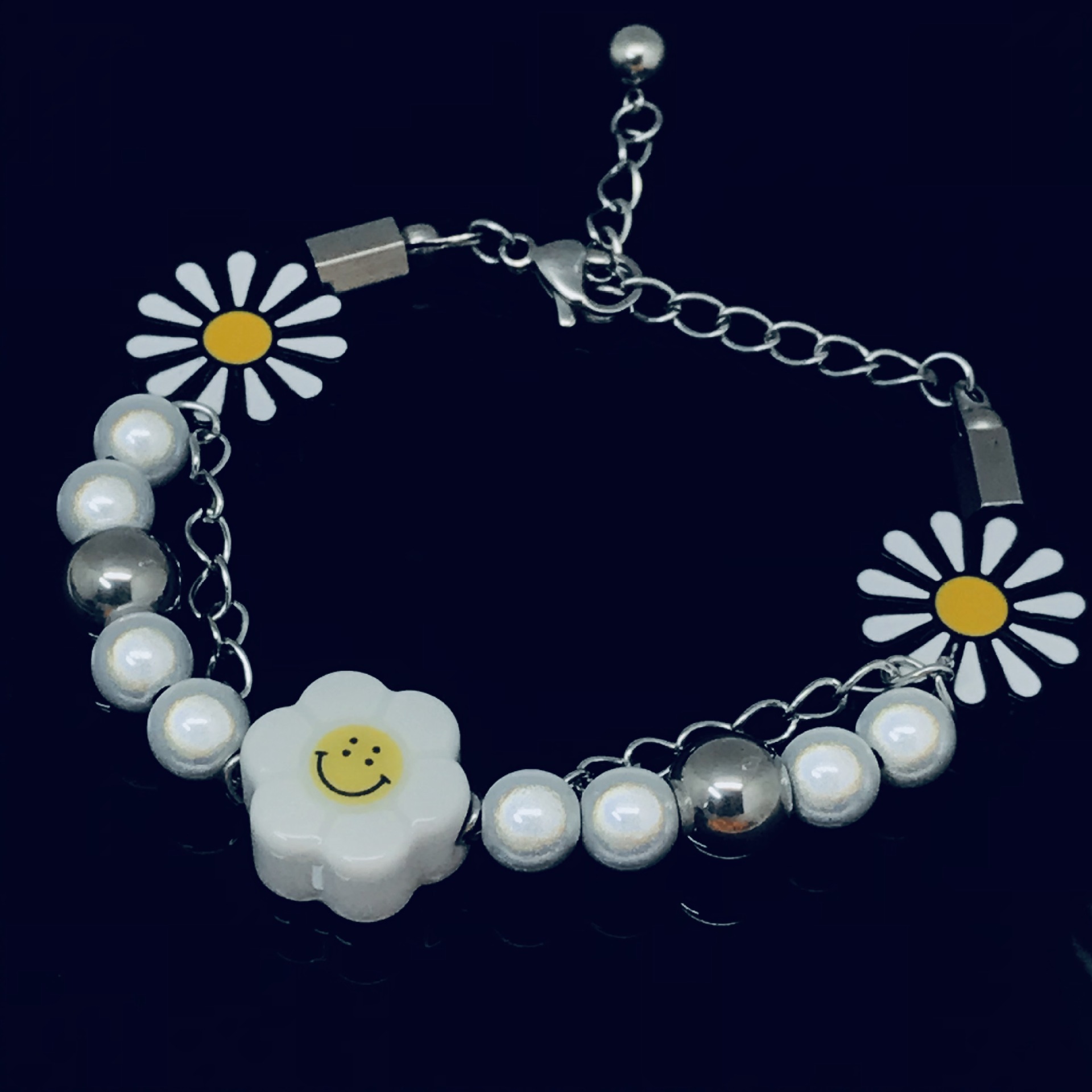 National Fashion Hip Hop Style Duan Yien Same Style Smiley Face Daisy Anti-war SUNFLOWER Pearl Necklace Men&#039;s and Women&#039;s Necklaces Accessories