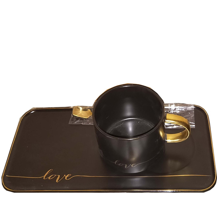 Ceramic coffee cup saucer Scandinavian elegant style war horse gold long plate cup saucer spoon gift