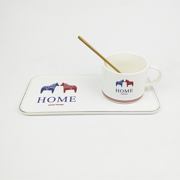 Ceramic coffee cup saucer Scandinavian elegant style war horse gold long plate cup saucer spoon gift