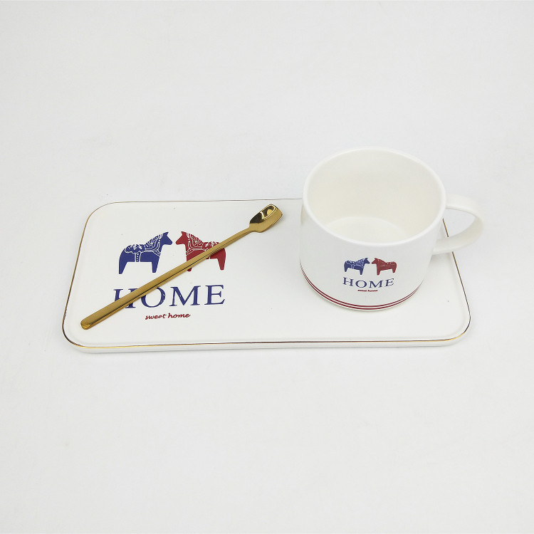 Ceramic coffee cup saucer Scandinavian elegant style war horse gold long plate cup saucer spoon gift