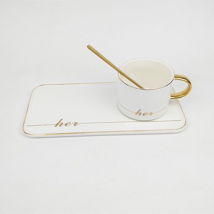 Ceramic coffee cup saucer Scandinavian elegant style war horse gold long plate cup saucer spoon gift