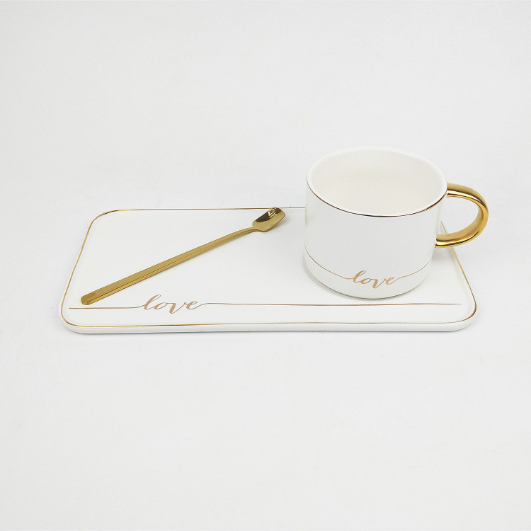Ceramic coffee cup saucer Scandinavian elegant style war horse gold long plate cup saucer spoon gift
