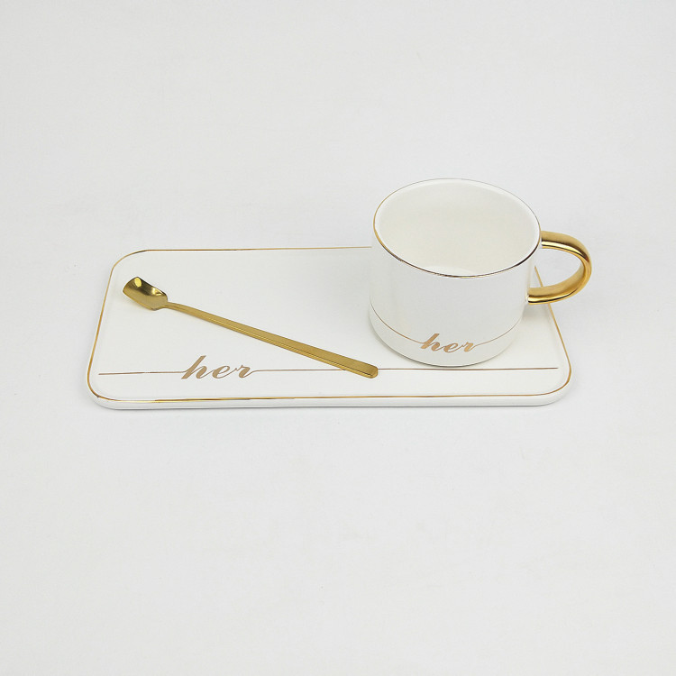 Ceramic coffee cup saucer Scandinavian elegant style war horse gold long plate cup saucer spoon gift