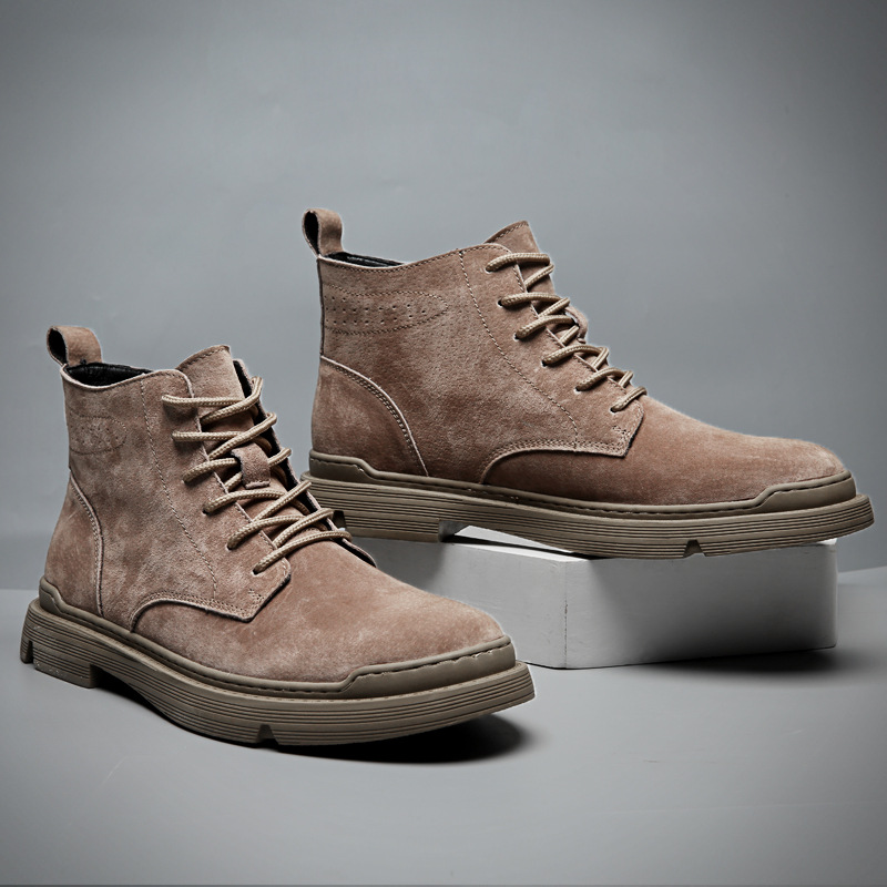 Fleece-Lined Warm Winter Leather Martin Boots Men&#039;s High-Top Work Shoes Mid-Top Wolf War Trendy Men&#039;s Boots British Style Desert Boots