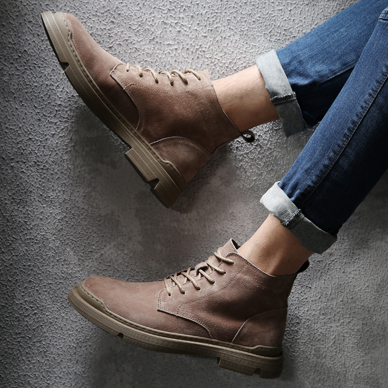 Fleece-Lined Warm Winter Leather Martin Boots Men&#039;s High-Top Work Shoes Mid-Top Wolf War Trendy Men&#039;s Boots British Style Desert Boots