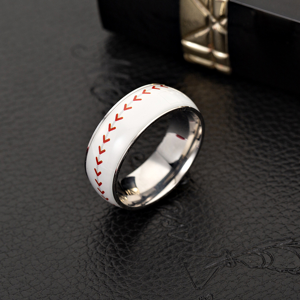 Exclusive for Cross-Border Football Basketball Baseball Rugby Titanium Steel Ring Sporting Ornament Yiwu Jewelry Wholesale