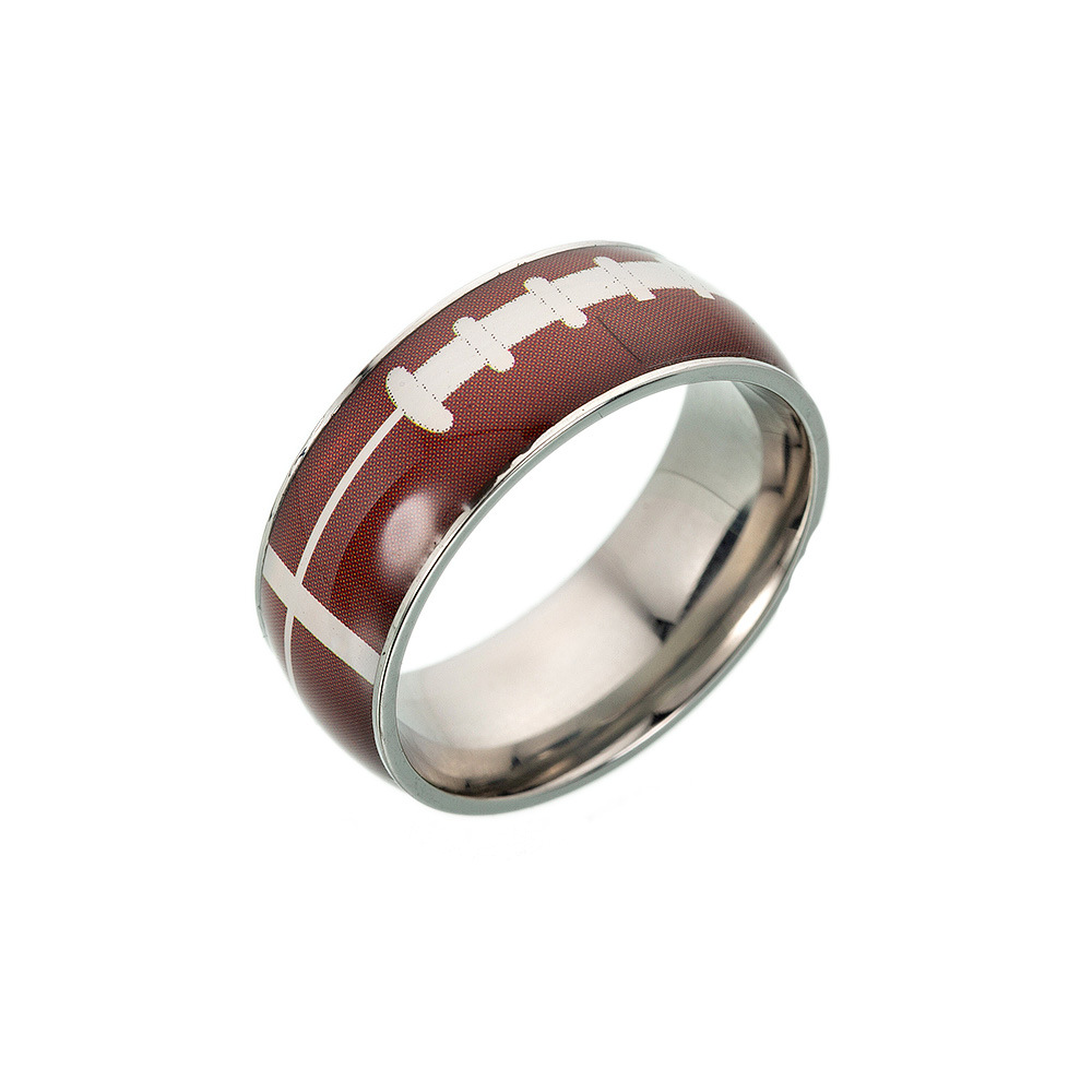 Exclusive for Cross-Border Football Basketball Baseball Rugby Titanium Steel Ring Sporting Ornament Yiwu Jewelry Wholesale