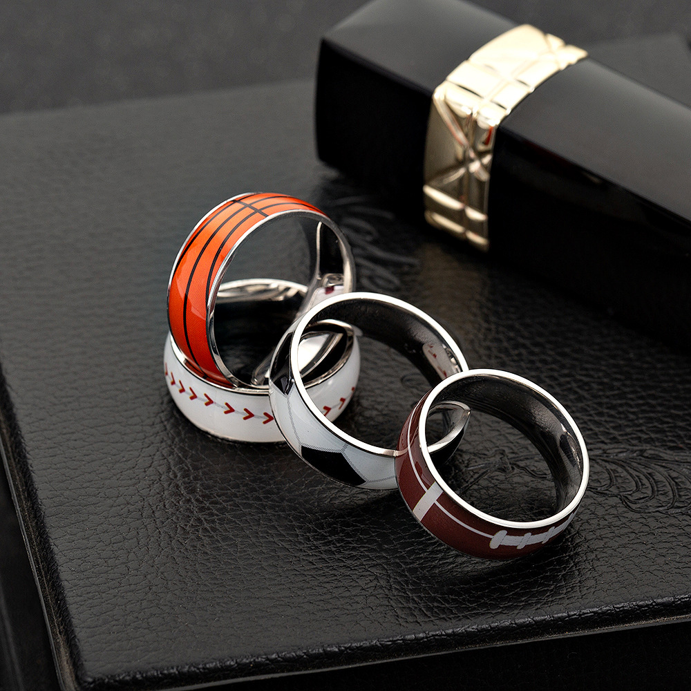 Exclusive for Cross-Border Football Basketball Baseball Rugby Titanium Steel Ring Sporting Ornament Yiwu Jewelry Wholesale