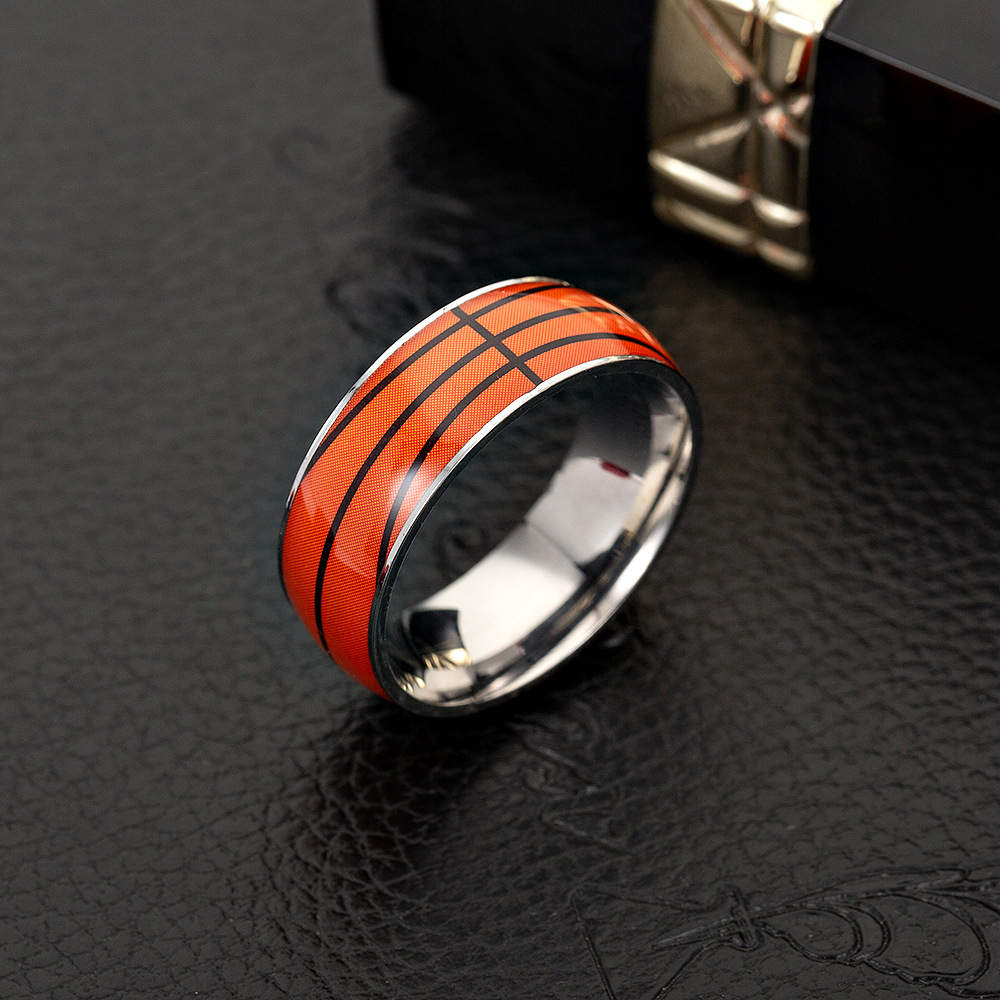 Exclusive for Cross-Border Football Basketball Baseball Rugby Titanium Steel Ring Sporting Ornament Yiwu Jewelry Wholesale