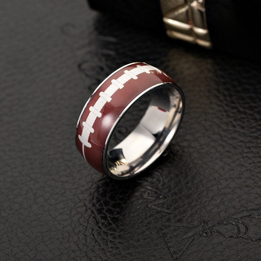 Exclusive for Cross-Border Football Basketball Baseball Rugby Titanium Steel Ring Sporting Ornament Yiwu Jewelry Wholesale