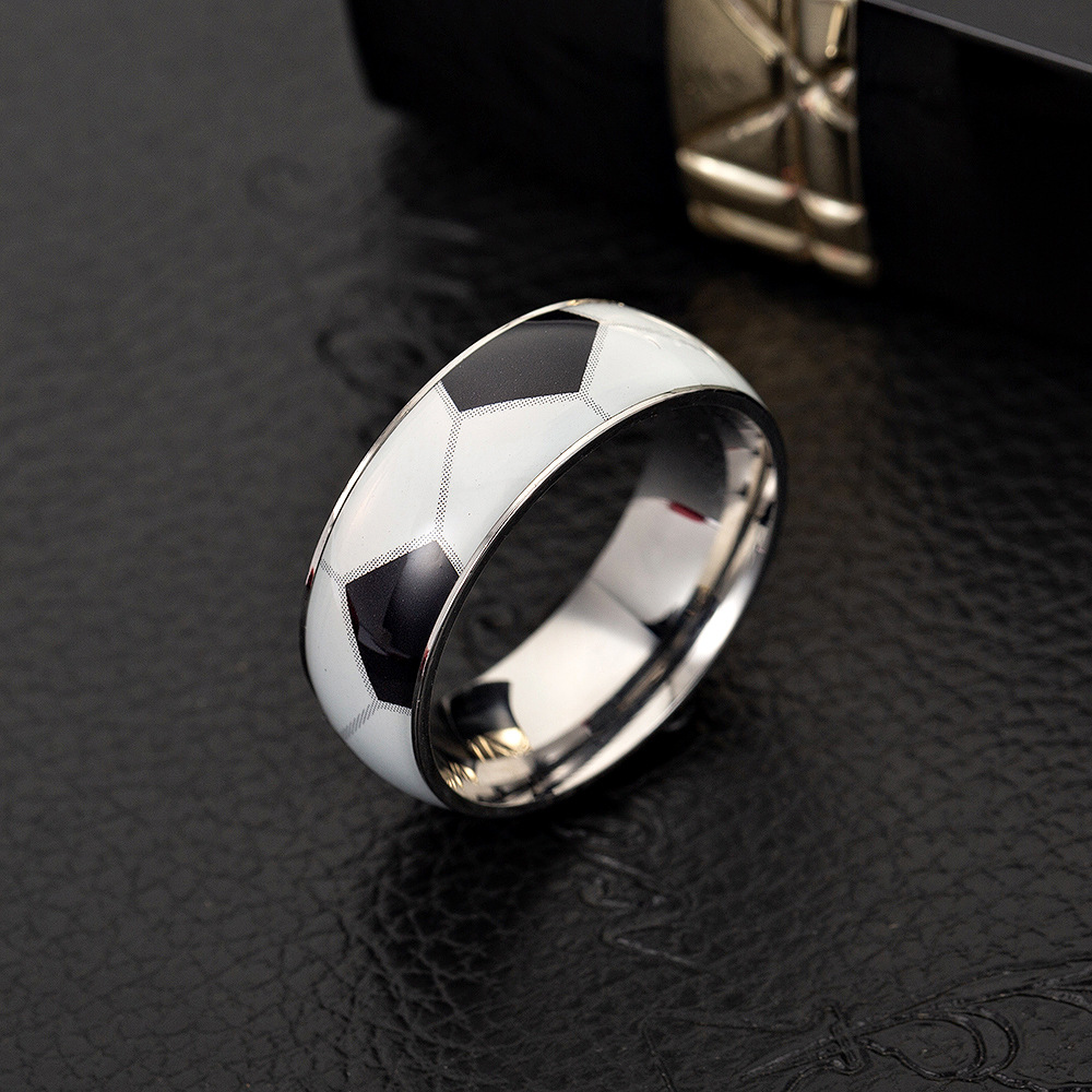 Exclusive for Cross-Border Football Basketball Baseball Rugby Titanium Steel Ring Sporting Ornament Yiwu Jewelry Wholesale