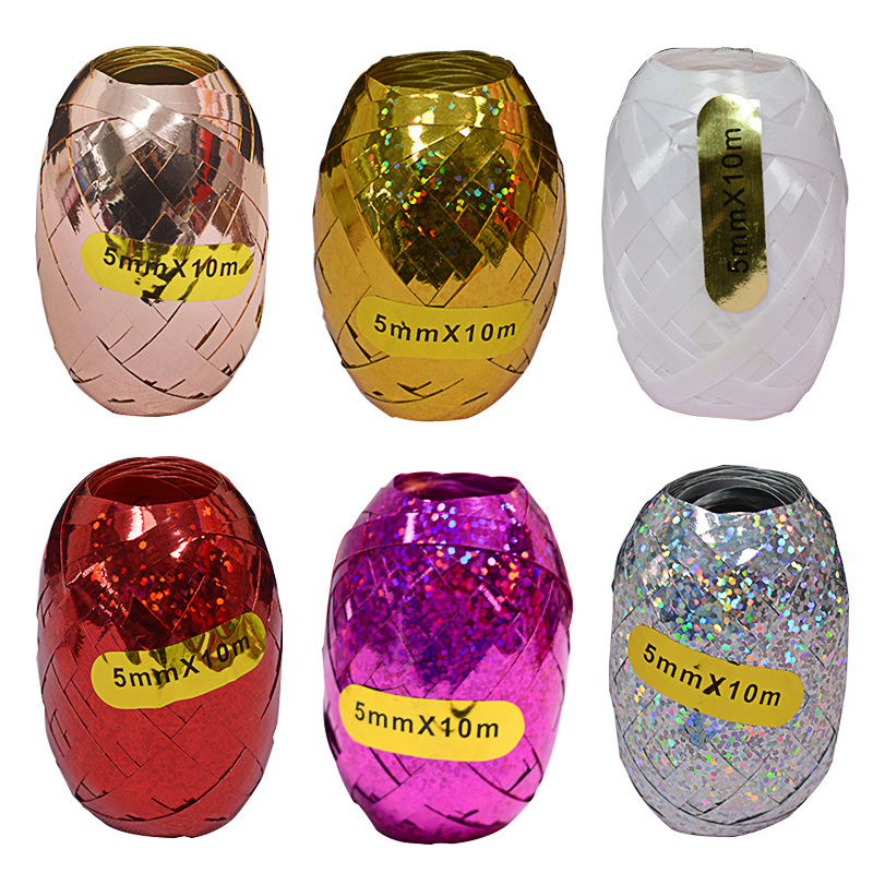 Exclusive for Cross-Border 10M Rose Gold Laser Ribbon Tie Balloon Small Ribbon Rugby Laser Ribbon Balloon Strap