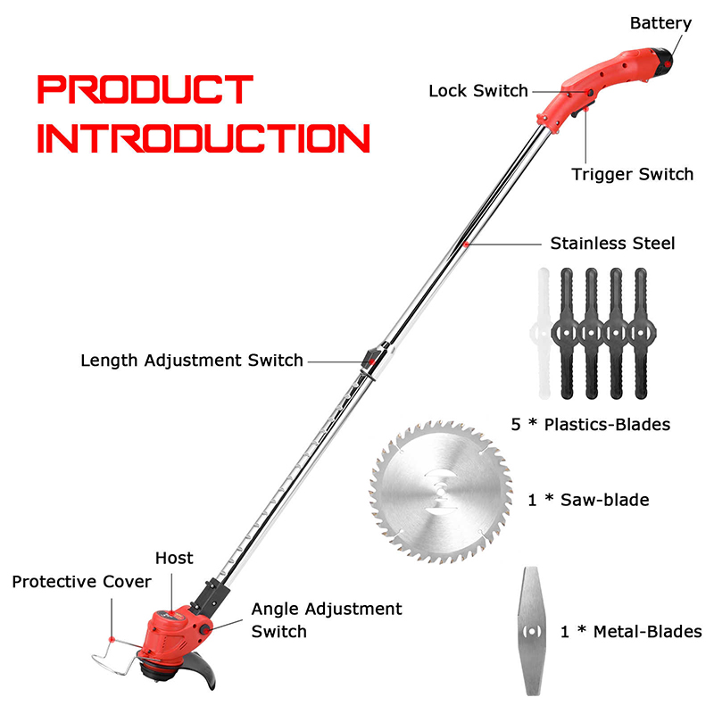 Garden Tools 12V Lithium Electric Handheld Lawn Mower Lawn Pruning Machine Household Weeding Machine Electric Brush Cutter