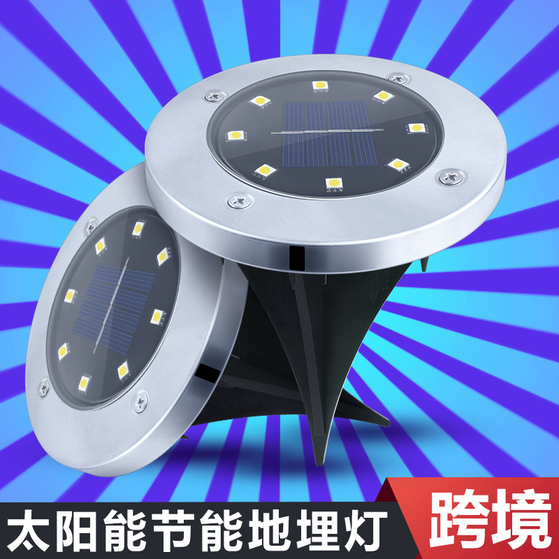 Solar Buried Light 8led Stainless Steel Outdoor New Plug-in Lawn Light Garden Rain-Proof Villa Floor Light
