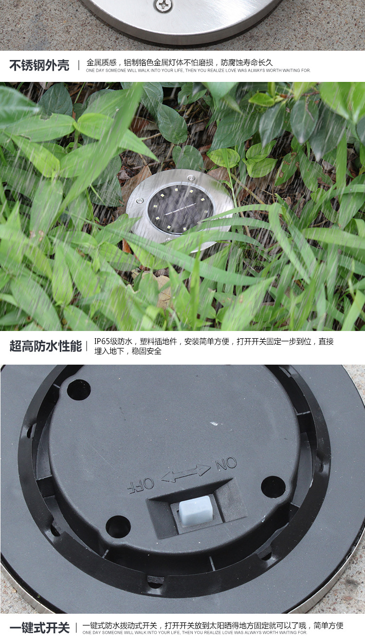 Solar Buried Light 8led Stainless Steel Outdoor New Plug-in Lawn Light Garden Rain-Proof Villa Floor Light