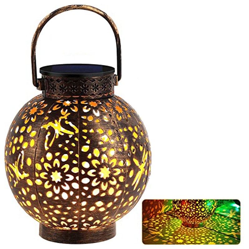Solar Lawn Lantern Iron Hollow Lamp Outdoor Chandelier Portable Lamp Garden Decorative Lamp Garden Hanging Lamp