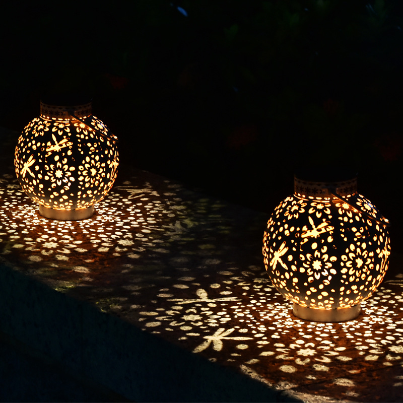 Solar Lawn Lantern Iron Hollow Lamp Outdoor Chandelier Portable Lamp Garden Decorative Lamp Garden Hanging Lamp