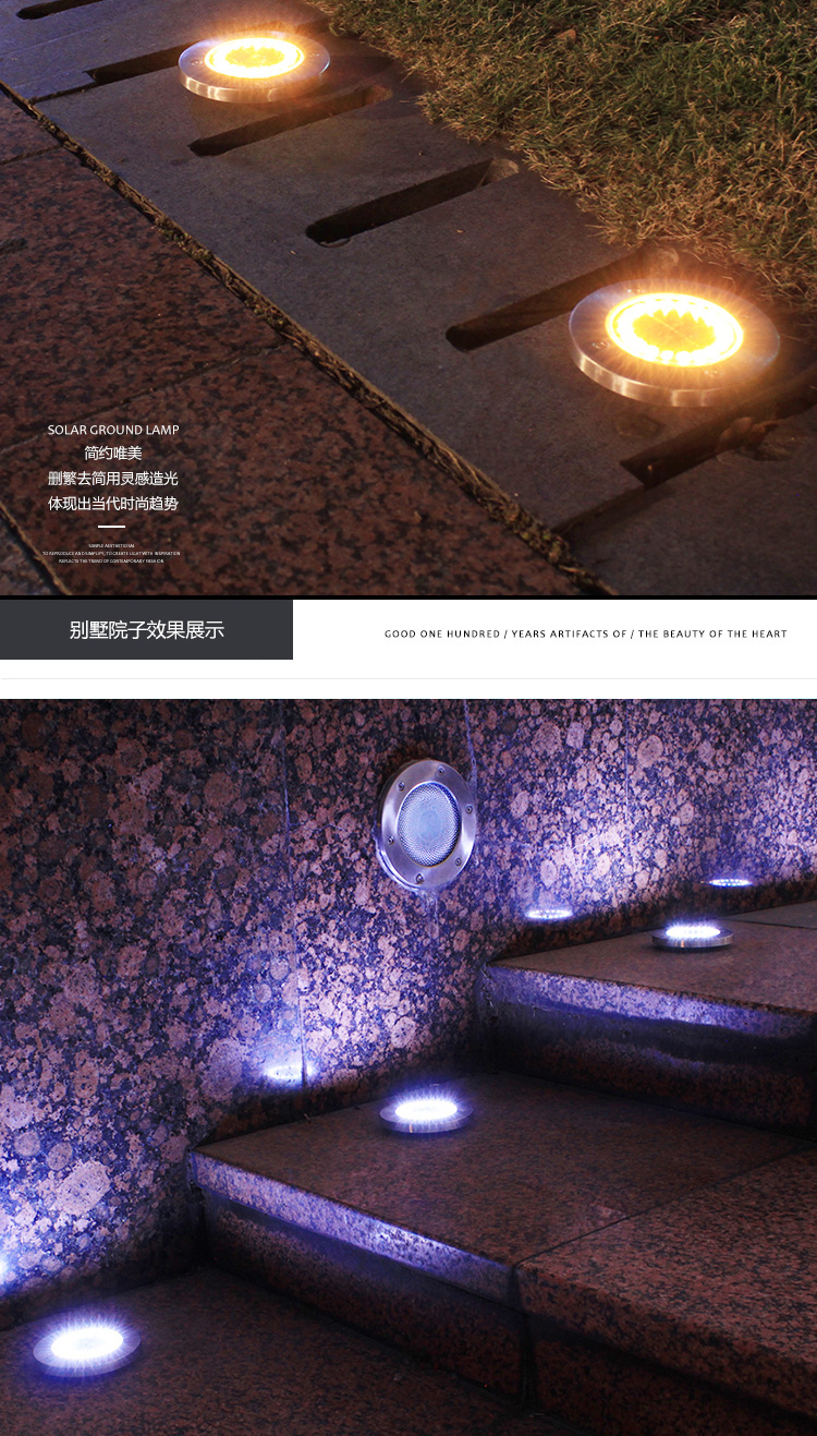 Solar Buried Light 8led Stainless Steel Outdoor New Plug-in Lawn Light Garden Rain-Proof Villa Floor Light