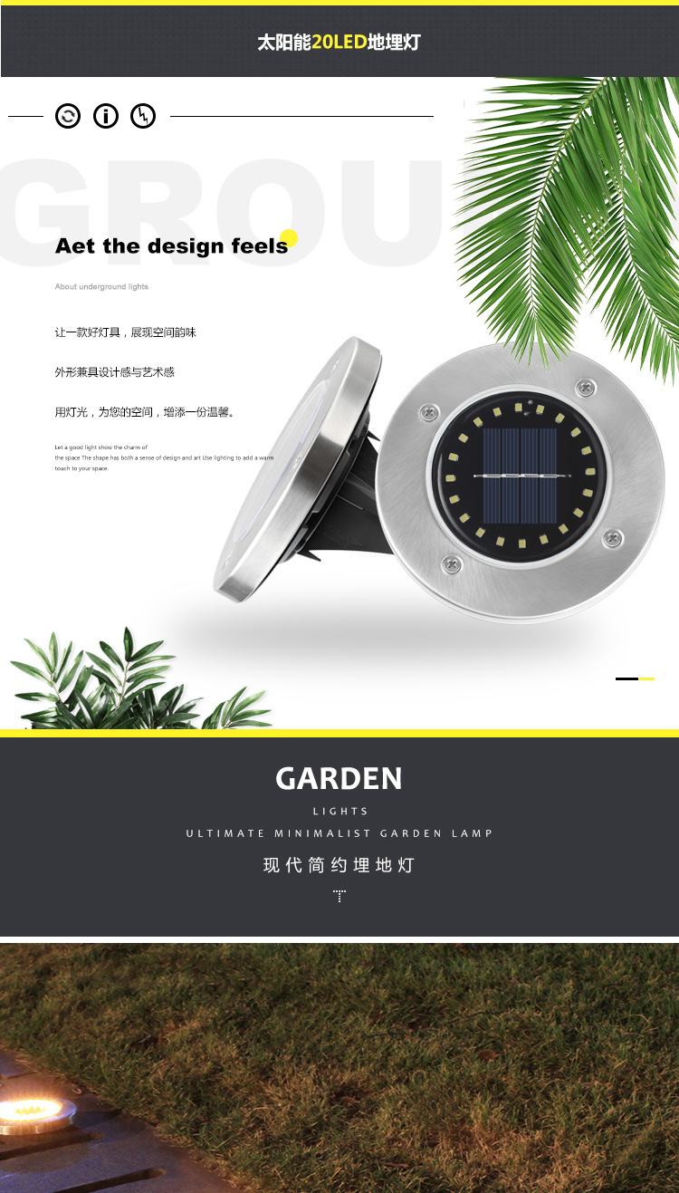 Solar Buried Light 8led Stainless Steel Outdoor New Plug-in Lawn Light Garden Rain-Proof Villa Floor Light