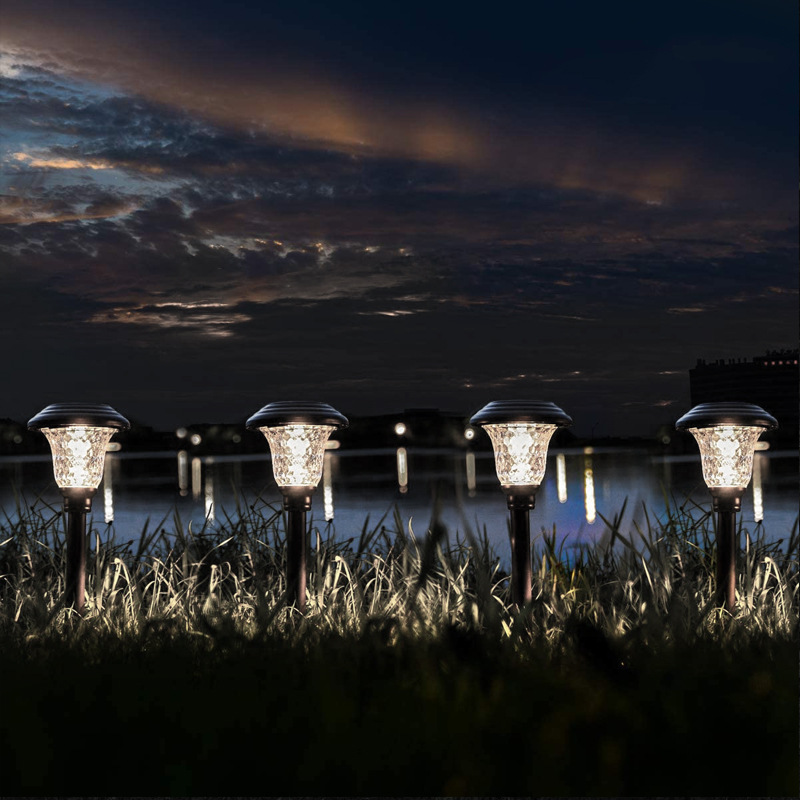 Amazon Hot Solar Lawn Lamp Outdoor Waterproof Stainless Steel Glass Led Garden Landscape Ground Lamp