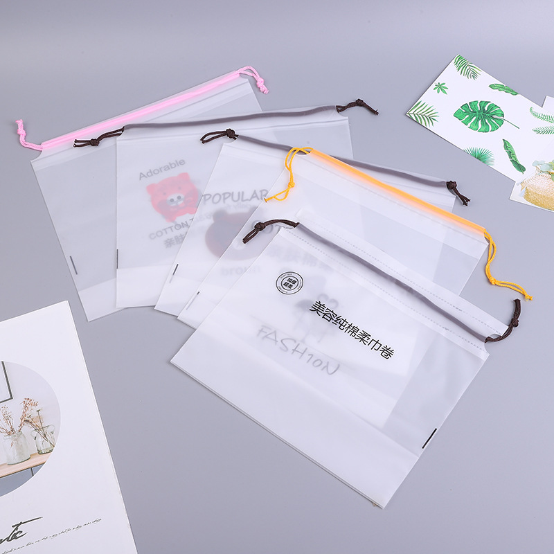 Hot Sale Face Cloth Bag Waterproof Bag Cotton Puff Cleaning Towel Drawstring Drawstring Pocket PEVA Socks Packing Bag in Stock