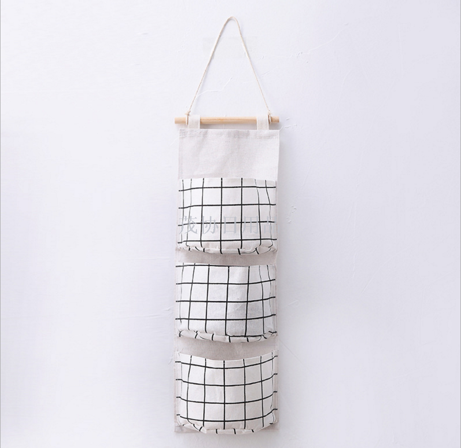 Creative cotton and linen waterproof bag hanging bag 3 layer hanging pocket style cloth art door after the bag