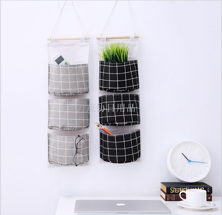 Creative cotton and linen waterproof bag hanging bag 3 layer hanging pocket style cloth art door after the bag