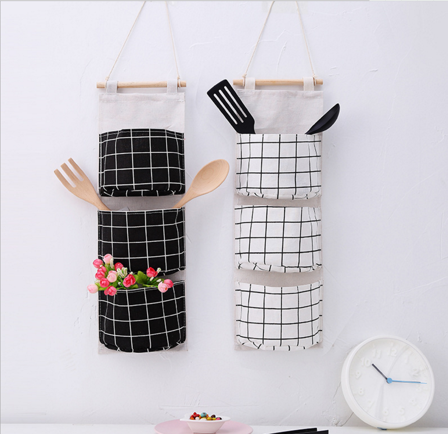 Creative cotton and linen waterproof bag hanging bag 3 layer hanging pocket style cloth art door after the bag Creative cotton and linen waterproof bag hanging bag 3 layer hanging pocket style cloth art door after the bag