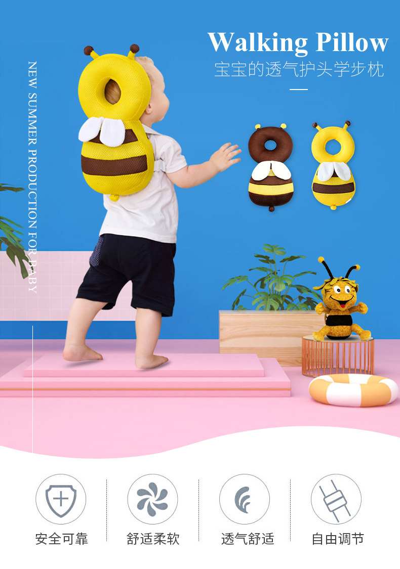 Headrest Baby Toddling Walk Fall Protection Pillow Breathable Head Protection Pad Bee Head Protector Fall Protection Cap