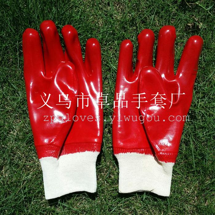 Red cuff PVC dipping oil resistant gloves acid gloves wholesale Red cuff PVC dipping oil resistant gloves acid gloves wholesale
