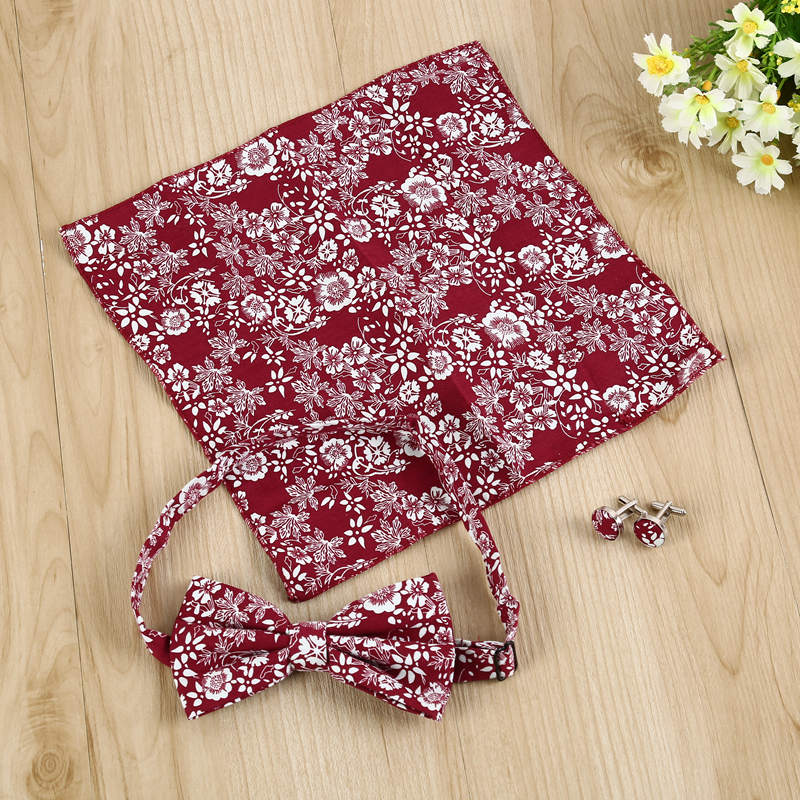 Factory Direct Sales Exquisite Fashion Bow Tie Square Towel Cuff Gift Box Three-Piece Set