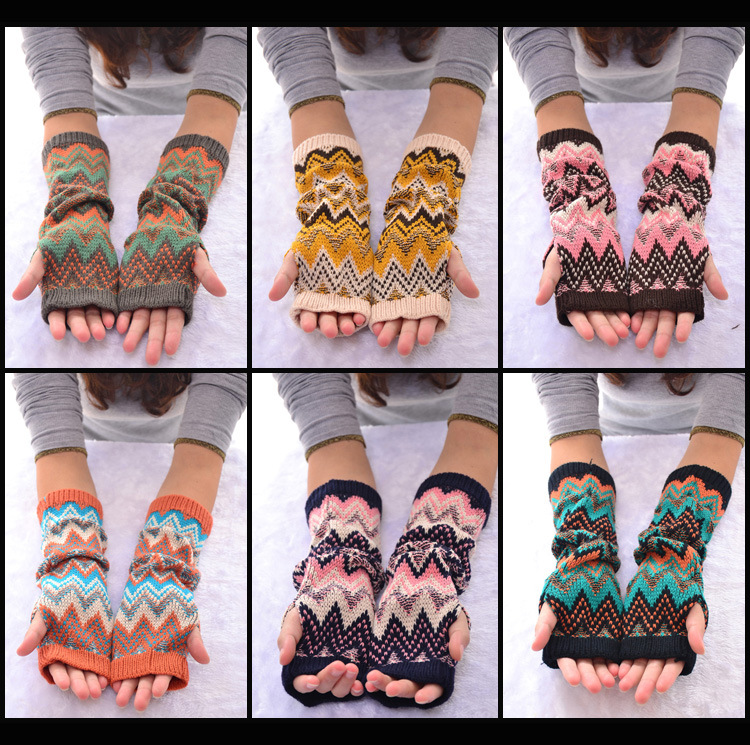 Spot long gloves Mao Xianlu thick warm jacquard half finger cuff