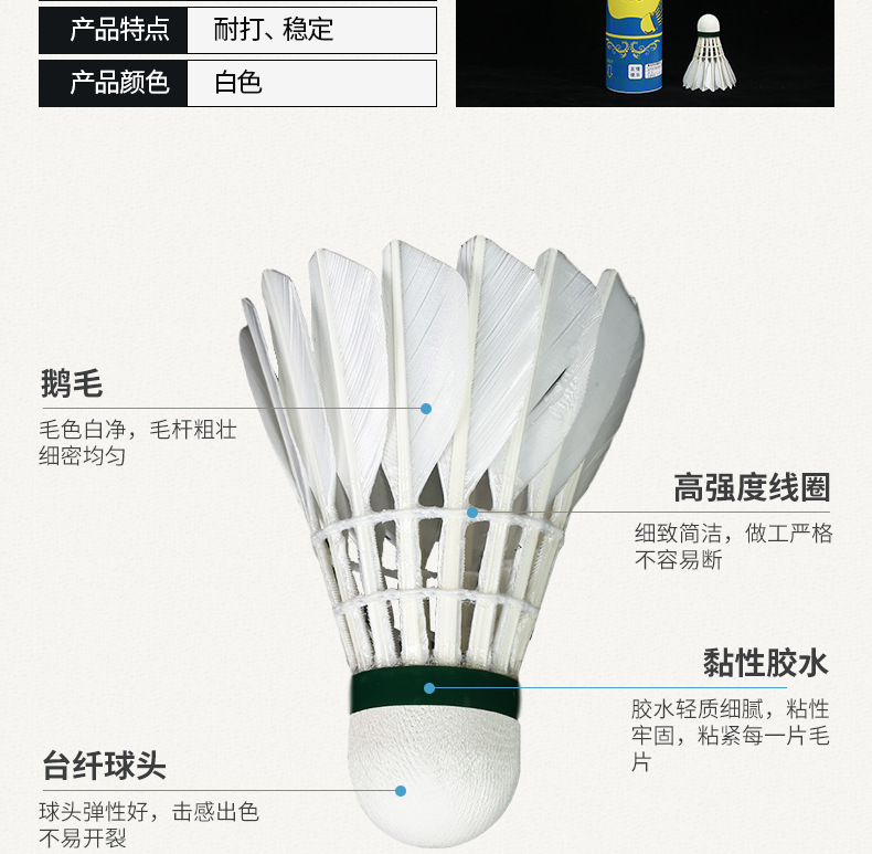 Factory Direct Supply Liu Yishou No. 5 Competition Ball Resistant to Playing Badminton Shuttlecock 12 Pieces with Stable Speed