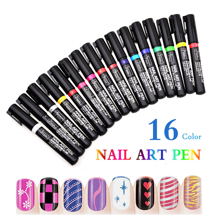 Cross-Border Manicure Implement Wholesale 3D Fluoresent Marker Nail Drawing Painting Pen Nail Brush DIY Nail Polish Pen