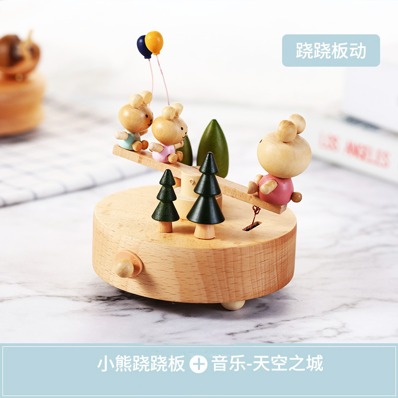 Wooden Bear Balloon Seesaw Music Box Music Box Sky City Qianhe Qianxun for Birthdays and Valentine's Days Gift Wooden Bear Balloon Seesaw Music Box Music Box Sky City Qianhe Qianxun for Birthdays and Valentine's Days Gift