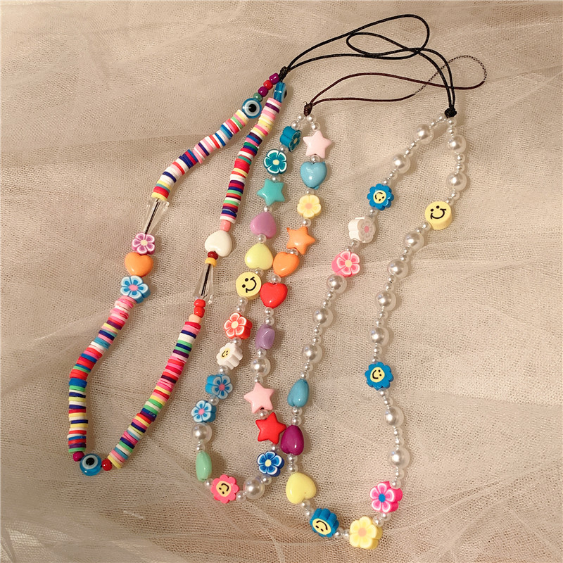 New Korean Style Ins Creative Bohemian Polymer Clay Smiley Face Stringed Pearls Mobile Phone Lanyard Acrylic Mobile Phone Charm New Korean Style Ins Creative Bohemian Polymer Clay Smiley Face Stringed Pearls Mobile Phone Lanyard Acrylic Mobile Phone Charm