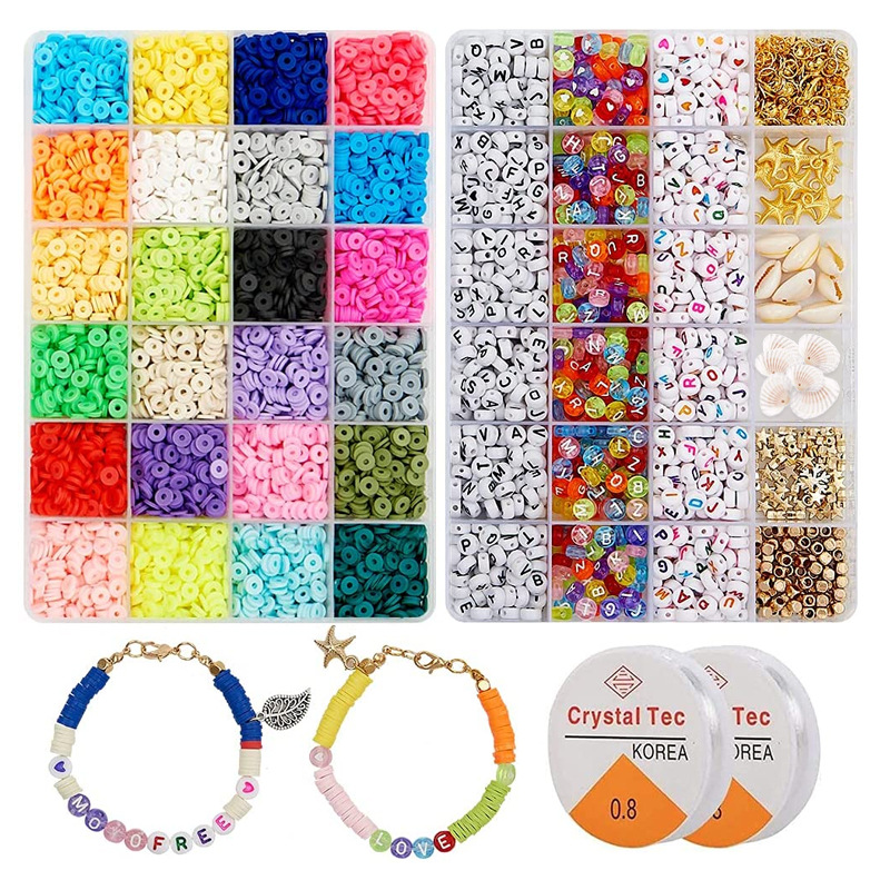 Amazon New Beaded 48 Grid 6mm Polymer Clay Wafer Acrylic Letter Bead Boxed DIY Bracelet Set Box
