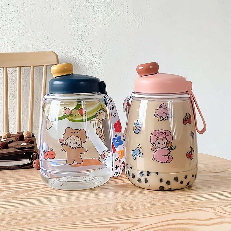 INS Cartoon Doodle Cup Large-Capacity Water Cup Female Strap Sports Plastic Cup Large DIY Sticker Student Water Cup