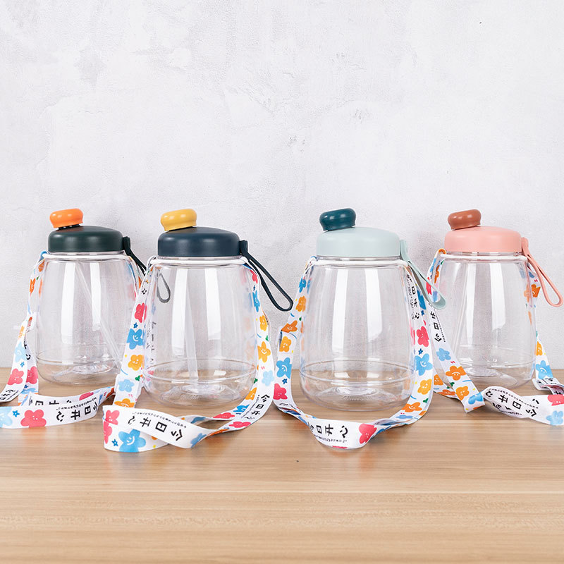 INS Cartoon Doodle Cup Large-Capacity Water Cup Female Strap Sports Plastic Cup Large DIY Sticker Student Water Cup