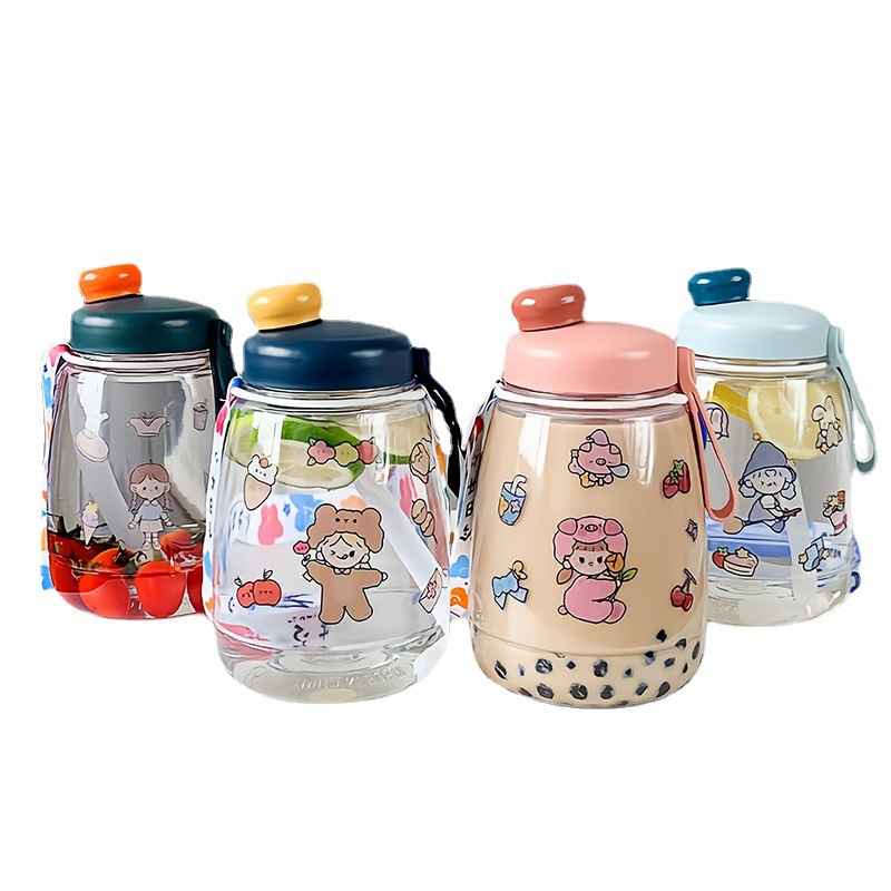 INS Cartoon Doodle Cup Large-Capacity Water Cup Female Strap Sports Plastic Cup Large DIY Sticker Student Water Cup
