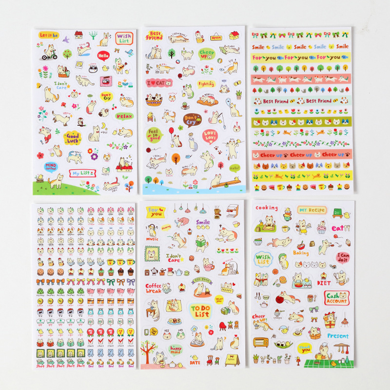Creative Set of 6 Pieces and Paper Sticker Student DIY Journal Stickers Stationery Store Small Gift Children Cartoon Stickers