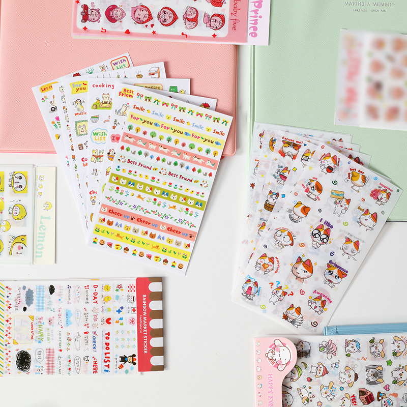 Creative Set of 6 Pieces and Paper Sticker Student DIY Journal Stickers Stationery Store Small Gift Children Cartoon Stickers