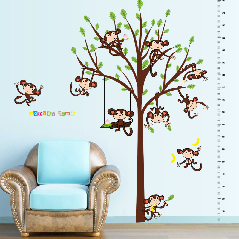 New Cartoon Wall Stickers Wholesale Children&#039;s Room Kindergarten Decorative Wall Sticker Monkey Height Measurement Wall Sticker